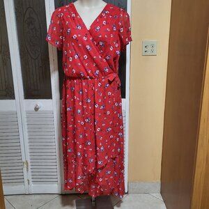 ALYX Ladies Beautiful Red White Blue Hi-Low Floral Maxi Dress